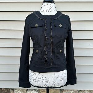 MICHAEL MICHAEL KORS Black Cotton Snap Front Ruffled Zipper Jacket